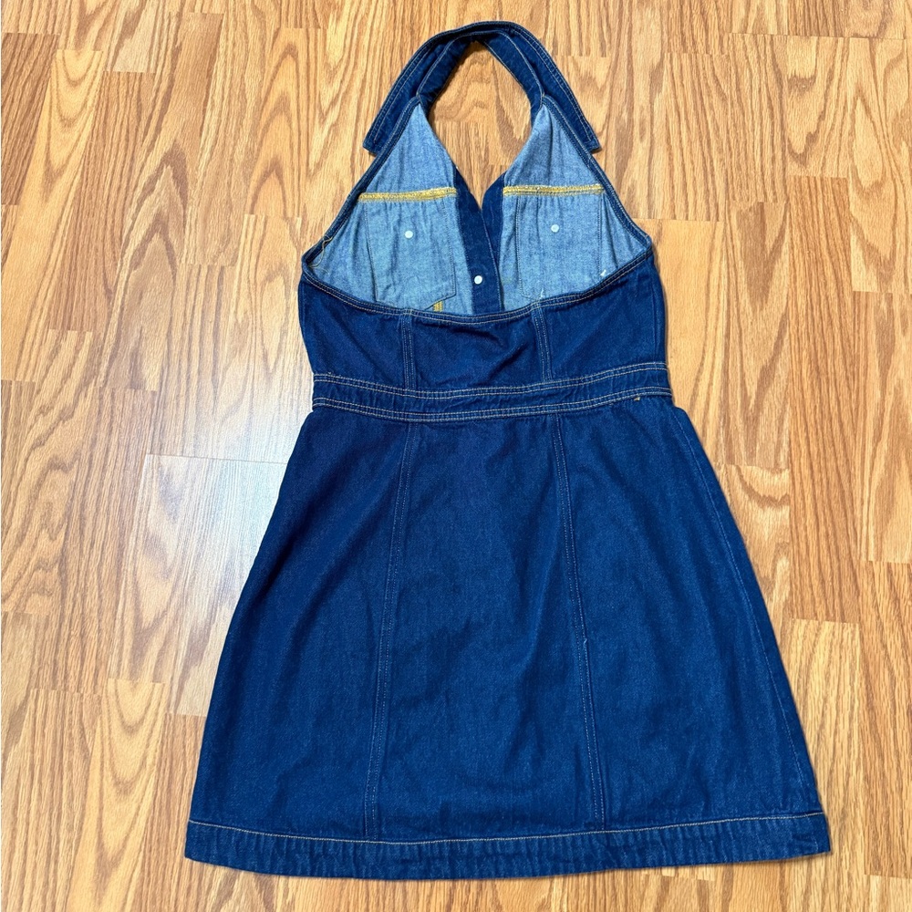 Future Collective Denim Halter Button-Front Dress - Dark Blue size 8 - Picture 2 of 8
